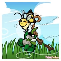 1:1 antennae_(anatomy) anthro arthropod bee beetle blush breath bug_fables carrying_another digital_media_(artwork) duo excessive_feces fairyfudge feces female female_pooping flying grass hand_holding hi_res hymenopteran insects kabbu_(bug_fables) male male/female moonsprout_games neck_tuft one_eye_closed one_eye_obstructed ooping outside plant pooping_on_another pooping_on_face pooping_while_flying scared scat scatplay signature sky tuft vi_(bug_fables) wind wings
