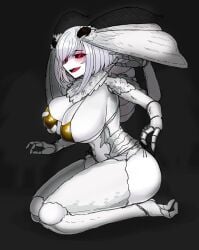 1girls 4_arms big_breasts bikini black_sclera breasts female glowing_eyes golden_bikini golden_week holding_breast insect_girl insect_humanoid large_breasts mashiro_(solopipb) monster_girl moth_girl moth_humanoid red_eyes shiragasane solo solopipb tagme thick_thighs white_body white_hair
