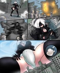 1girls android android_girl anonymous_commissioner big_breasts breasts comic comic_page commission female female_focus giant_female giant_woman giantess giantess_growth giga_giantess gigantic_boobs gigantic_breasts growth growth_sequence huge_boobs huge_breasts lamedasize nier nier:_automata nier_(series) robot robot_girl white_hair white_hair_male yorha_2b