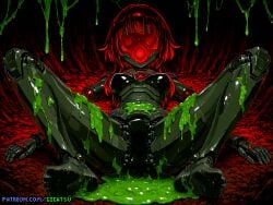 ai_generated amputated_arm amputee android feet foot_fetish gigatsu pixel_art robot robot_girl seductive seductive_pose slime slime_(substance) spread_legs toes