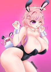 >_< 1girls bangs bare_hips bare_shoulders blush breasts broken_halo bunny_ears bunny_tail bunnysuit buster-art clothed covered_navel curvy curvy_female curvy_figure easter essievt fake_animal_ears fake_ears fake_rabbit_ears fake_tail female female_focus hair_accessory hair_between_eyes hair_ornaments hairpin halo hips hispanic_virtual_youtuber huge_breasts latam_virtual_youtuber light-skinned_female light_skin low_twintails motion_lines movement_lines multicolored_hair one_eye_closed open_mouth pink_background pink_hair playboy_bunny purple_eyes purple_hair shake_lines short_hair side_view simple_background slime slime_(substance) star-shaped_pupils star_(symbol) star_hair_ornament streaked_hair thick_thighs thighs twitch.tv view_from_the_side virtual_youtuber voluptuous voluptuous_female vtuber vtuberfanart white_wristband wide_hips wristband x3