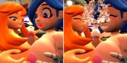 1boy 2girls 2koma crossover cum cumshot diamonddog246 double_paizuri female human_meggy inkling inkling_boy male meggy_spletzer nude nude_female nude_male paizuri smg4 splatoon tari_(smg4)
