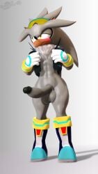 1boy 3d_(artwork) anthro artemissaturn balls big_penis blush chest_tuft clothed clothing digital_media_(artwork) eulipotyphlan eyewear eyewear_on_head genitals hedgehog hi_res jacket looking_back male male_only mammal muscular muscular_male nipples penis sega silver_the_hedgehog skimpy solo sonic_(series) sonic_the_hedgehog_(series) sunglasses sunglasses_on_head topwear tuft