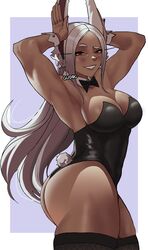 1girls ass big_ass big_butt boobs_and_butt_pose bunny_ears bunnysuit eye_contact female gud0c leotard long_hair looking_at_viewer miruko muscular_female my_hero_academia red_eyes rumi_usagiyama solo standing thick_thighs thighs voluptuous white_hair wide_hips