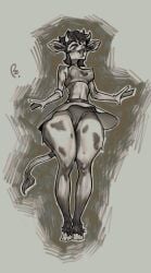 1girls 2024 anthro anthro_female anthro_only blush blush cameltoe clothed clothed_female cow_ears cow_girl cow_horns cow_print cow_tail crop_top curvy curvy_body curvy_female curvy_figure elbow_gloves extinctyellow eyelashes female female_only gloves heart_symbol horned_humanoid horns mammal mammal_humanoid navel nipple_bulge panties simple_background skirt thick_thighs very_short_hair watermark wide_hips