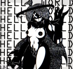 1girls 2025 2d 2d_(artwork) analog_horror breasts clawed_fingers ezik_(artist) female female_focus greyscale halo hard_shadows horror long_hair losa_media_(oc) monochrome monster monster_girl nude nude_female oc pale_skin smile static unshaved_pussy white_skin x_eyes