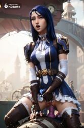 1boy 1boy1girl 1girls 2girls ai_generated arcane arcane_caitlyn artist_name ascot belt blue_eyes blue_hair boots breasts brown_belt brown_footwear brown_gloves brown_thighhighs caitlyn_(league_of_legends) caitlyn_kiramman clock clock_tower clothing_aside dildo dildo_in_pussy dildo_insertion dildo_riding dress elbow_gloves female_masturbation fingerless_gloves gloves hi_res league_of_legends long_hair masturbation medium_breasts multiple_girls netflix object_insertion open_mouth outdoors penis pussy pussy_juice r34arts riot_games sex sex_toy short_sleeves solo_focus straddling straight strap-on teeth thigh_boots thighhighs tower twitter_logo uncensored vaginal_insertion vaginal_masturbation vaginal_object_insertion vaginal_penetration vaginal_penetration vaginal_sex white_ascot