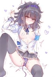 1girls black_eyes black_hair blush blush_lines blushing cumming danganronpa_another fanganronpa female female_only heart hearts_around_body hearts_around_head kurokawa_mikako only_female open_jacket open_shirt pasties ponytail skirt skirt_lift small_breasts solo solo_female sweat sweatdrop sweating tears tears_in_eyes tears_of_pleasure thighhighs thighs vaginal_fluids vibrator vibrator_in_pussy vibrator_under_clothes vibrator_under_panties white_background