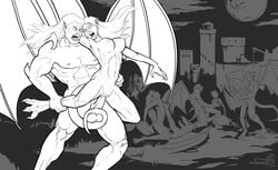 2010 disney elisa_maza female gargoyles goliath_(gargoyles) male monochrome nipples pornthulhu sex straight