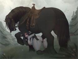 ahe_gao anal anal_orgasm anal_sex bare black_hair boots dunmer elf female forest fucked_silly gloves happy_sex horse horse_penis horsecock kustok long_hair necklace pointy_ears red_eyes ring skyrim smile teenager the_elder_scrolls tiara zoophilia