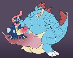 absurd_res alligator alligatorid amphibian anthro balls big_balls big_penis bodily_fluids crocodilian duo erection feraligatr frog generation_2_pokemon generation_6_pokemon genital_fluids genitals greninja hi_res huge_balls huge_cock hyper hyper_balls hyper_genitalia hyper_penis lizard long_tongue male male/male nintendo nude penis pokemon pokemon_(species) reptile scalie sstinkies tongue tongue_out