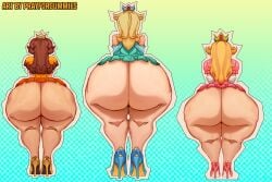 3girls ass_chart ass_focus big_booty blonde_hair bottom_heavy bottomless brown_hair dumptruck_ass female_only high_heels huge_ass hyper_ass mario_(series) multiple_girls nintendo pawg prayforcummies princess_daisy princess_peach princess_rosalina revealing_clothes short_skirt skirt skirt_up underass wide_hips
