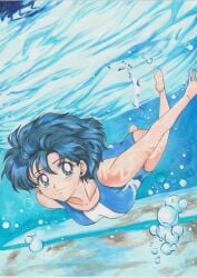 1girls air_bubble alluring ami_mizuno bare_legs bishoujo_senshi_sailor_moon blue_eyes blue_hair bubble female looking_at_viewer medium_breasts momohiyaltuko0124 one-piece_bikini one-piece_swimsuit pin_up rascal_(n119) solo swimming swimming_pool swimsuit toei_animation toonami underwater