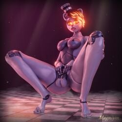 3d animatronic anthro big_penis_in_chastity chastity_cage cum five_nights_at_freddy's flat_chastity_cage futa_only futanari glowing_eyes grey_body humanoid magniym robot robot_humanoid