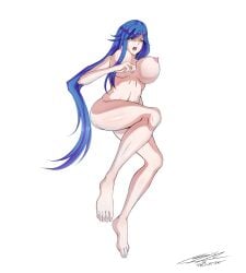 1girls abs areolae barefoot blue_hair bouncing_breasts breasts completely_nude erect_nipples feet female female_only fit_female hi_res high_school_dxd highres kalawarner large_breasts light-skinned_female long_hair navel nipples nude nude_female open_mouth png solo toes tsinji very_long_hair yellow_eyes