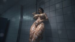 1girls 3d big_breasts breasts brown_hair capcom female godwentnorth huge_breasts jill_valentine jill_valentine_(sasha_zotova) nipples nude pussy resident_evil shower showering solo voluptuous voluptuous_female