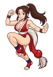ai ai_generated fatal_fury fatal_fury:_city_of_the_wolves feet female full_body king_of_fighters knees_up legs long_legs looking_at_viewer mai_shiranui snk soles solo the_king_of_fighters toes