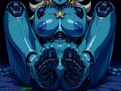ai_generated android blonde_hair breasts feet foot_fetish foot_focus gigatsu mario_(series) nipples pixel_art princess_rosalina robot robot_girl soles toes
