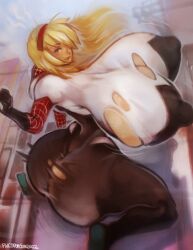 1girls ass big_ass breast_expansion breasts erect_nipples female female_only gwen_stacy hairband huge_breasts hyper_breasts marvel nipples pwcsponson solo spider-gwen spider-man:_into_the_spider-verse spider-man_(series) wardrobe_malfunction