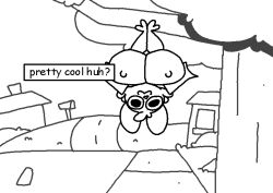 animated anthro bat big_breasts bounce bouncing_breasts breasts chiropteran detailed_background dialogue female groping_breasts mammal nipples outside plant short_playtime shortstack solo superiorfox text tree