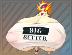 anthro areola big_breasts big_nipples breast_expansion breasts clothing english_text expansion female fire hair hanging_breasts heart_(marking) huge_breasts hyper hyper_breasts hyper_nipples looking_at_own_breasts looking_at_self lysergide multicolored_body nintendo nipple_outline nipples pokemon pokemon_(species) puffy_areola red_eyes shirt smile solo stretched_clothing text topwear two_tone_body typhlosion video_games white_hair