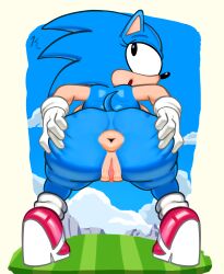 1girls blue_fur butt classic_sonic exposed_torso female footwear genderbend genderswap handwear puffy_anus rule_63 solo sonic_(series) sonic_cd sonic_the_hedgehog sonic_the_hedgehog_(series) sonique_the_hedgehog spread_ass tagme