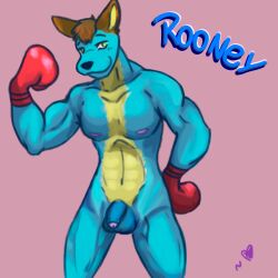 abs angry_furret animal_crossing anthro boxing_gloves clothing flaccid foreskin genitals handwear hi_res jock kangaroo macropod male mammal marsupial muscular muscular_anthro muscular_male nintendo pecs penis penis_tip rooney_(animal_crossing) solo video_games