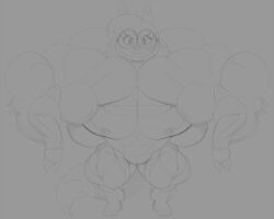 abs big_muscles canid canine claire_(harvey_beaks) dipstick_ears eyelashes eyewear female fingers fox genitals glasses hair harvey_beaks harvey_beaks_(series) huge_muscles looking_down mammal monochrome multicolored_ears muscular muscular_female nipples pussy sbshouseofpancakes standing young