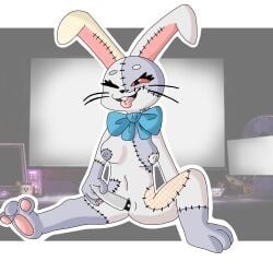 anthro bow_ribbon buckteeth clitoris digital_media_(artwork) facial_markings female female_focus five_nights_at_freddy's five_nights_at_freddy's:_security_breach fur genitals grey_body grey_fur grey_nipples handle head_markings heca_g hi_res knife knife_play lagomorph leporid looking_pleasured mammal markings masturbation nipples nude office one_eye_closed patch_(marking) pawpads paws penetration pinup pose pussy rabbit red_eyes ribbons scottgames shaded simple_background simple_shading sitting solo solo_focus stitch_(disambiguation) teeth tongue tongue_out vaginal_penetration vaginal_penetration vanny_(fnaf) video_games whiskers