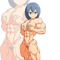 1girls abs biceps covering covering_breasts devmgf extreme_muscles hand_on_breast huge_muscles hyper_muscles large_breasts muscles muscular muscular_female original solo thick_thighs topless