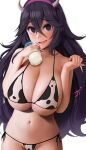 1girls 2022 alternate_breast_size belly_button bent_wrist bikini blush bottle breasts cleavage cow_horns cow_print cow_print_bikini female female_only hairband hex_maniac hips holding_object huge_breasts long_hair looking_at_viewer messy_hair milk milk_in_container nervous_smile nintendo pokemon pokemon_xy purple_eyes purple_hair rak_(kuraga) side-tie_bikini simple swirly_eyes symbol-shaped_pupils very_long_hair white_background wide_hips