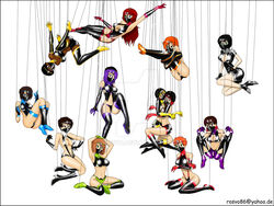 12girls black_hair boots brown_hair character_request copyright_request dollification female female_only garter_straps gloves human_puppet marionette mask multiple_girls orange_hair panties pose posing puppet puppet_strings puppetification puppets purple_hair red_hair rosvo string strings thighhighs watermark