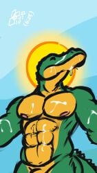 9:16 abs anthro bodily_fluids cerdeorhys crocodile crocodilian crocodylid cum cum_on_arm cum_on_chest cum_on_face cum_on_stomach deity egyptian_mythology flaccid genital_fluids genitals halo hi_res male middle_eastern_mythology mythology nipples nude pecs penis reptile scalie sobek solo