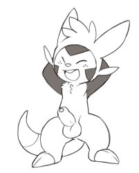 animal_genitalia anthro balls chespin genitals hands_behind_head hi_res male monochrome nintendo oob penis penis_tip pokémon_(species) pokemon sheath solo video_games