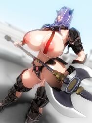 1girls 286c 3d areolae axe bare_thighs bikini_armor camilla_(fire_emblem) curvy female_only fire_emblem fire_emblem_fates hair_over_one_eye horns huge_breasts hyper_breasts long_hair looking_at_viewer nintendo nipples purple_hair purple_skin smile solo thick_thighs thighs voluptuous weapon