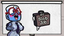 ahe_gao animate_inanimate anthro black_tie blush cum drooling facial glasses hands_on_breasts heart-shaped_pupils jackbox_games job_job logo_parody m._bubbles the_jackbox_party_pack_8 water_cooler