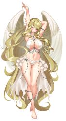 1girls absurdly_long_hair absurdres alternate_breast_size alternate_costume angel_wings arm_strap armpits ass_visible_through_thighs bare_legs barefoot bikini blonde_hair blush breasts cleavage dancer dancing earrings feathered_wings feet female female_only fire_emblem fire_emblem:_path_of_radiance fire_emblem:_radiant_dawn fire_emblem_heroes full_body hand_up harem harem_outfit highres jewelry large_breasts leanne_(fire_emblem) leg_strap long_hair navel nez-box nintendo open_mouth smile swimsuit toes very_long_hair white_background white_bikini white_wings wings yellow_eyes