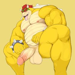 1:1 2022 anthro balls barazoku belly biceps big_balls big_belly big_muscles big_penis blush bodily_fluids bowser bracelet erection eyebrows genital_fluids genitals glans hair hi_res horn huge_muscles humanoid_genitalia humanoid_penis jewelry koopa looking_at_viewer male male_only male_solo mario_(series) musclegut muscular muscular_anthro muscular_male nintendo nipples non-mammal_balls non-mammal_nipples nude open_mouth open_smile overweight overweight_anthro overweight_male pecs penis precum scalie shell simple_background sitting smile solo spiked_bracelet spiked_shell spikes spikes_(anatomy) tan_background teeth thedragonred12 thick_penis thick_thighs tongue tongue_out vein veiny_muscles veiny_penis video_games zaddy