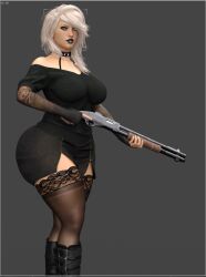 1girls 3d big_breasts breasts busty female firearm gun hair heather_(sgtbuck) hourglass_figure large_breasts legs light-skinned_female light_skin lips sgtbuck shotgun thick thighs weapon wide_hips