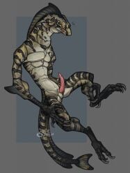 anthro claws ear_fins fin fish genitals hi_res hybrid long_arms long_legs male marine monster muscular nervous_sweat penis sea_monster sharp_claws sharp_teeth slim solo striped_body stripes surkefish teeth thick_neck thin_penis unusual_anatomy unusual_genitalia unusual_penis watermark