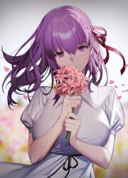 1girls bangs fate/stay_night fate_(series) female female_only flower looking_at_viewer matou_sakura shycocoa solo white_dress