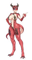 1girls abs alternate_version_available anthro big_breasts blue_eyes breasts cyborg_argonian_(nisetanaka) female furry heterochromia horns nisetanaqa original original_character red_eyes scalie sling_bikini smile solo tagme tail