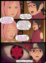 2girls boruto:_naruto_next_generations breasts comic english_text female female_only human humiliation multiple_girls naruto naruto_(series) nyxworks page_44 sakura_haruno sarada_uchiha speech_bubble story text virgin