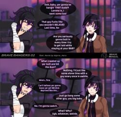 1girls beeb_(bravebengal) black_hair bravebengal choker comic goth imminent_sex long_hair petite ponytail purple_eyes purple_hair two_tone_hair xenia_(sigmakoi)