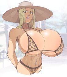 1girls bikini clothed clothing female female_only huge_breasts human hyper_breasts lisa_(3rd-art) long_hair mostly_nude nosunato solo tagme tight_clothing veiny_breasts