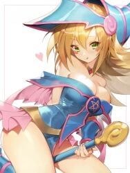 1girls bare_shoulders blonde_hair blush dark_magician_girl female shycocoa solo wand yu-gi-oh!