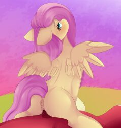 absurd_res big_macintosh_(mlp) blue_eyes equid equine eyelashes female feral fluttershy_(mlp) friendship_is_magic grass_field hair hi_res horse knochka male male/female mammal my_little_pony on_bottom on_top outside_sex pegasus pink_hair pink_tail pony raised_head red_body reverse_cowgirl_position sex spread_wings wings yellow_body yellow_wings