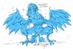 2022 anivia anthro avian blue_body blue_feathers colored_sketch dialogue disembodied_penis duo elemental_creature english_text erect feathered_wings feathers female female_focus first_person_view genitals hi_res humanoid_genitalia humanoid_penis ice ice_creature imminent_sex league_of_legends male male/female male_pov mhdrawin mineral_fauna nude penis pussy riot_games sketch solo_focus spread_wings talking_to_viewer text video_games wings