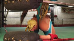 2girls 3d animated ass_on_face blonde_hair braided_twintails cammy_white face_in_ass facesitting female female_only gloves large_ass long_hair naslux rainbow_mika smothering stinkface street_fighter street_fighter_v tagme thick_ass thick_thighs video wide_hips wrestling_ring yuri