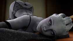 1girls 3d alien alien_girl asari ass ass_up bending_over big_ass blue_skin dat_ass face_down_ass_up female female_only fishnet_stockings large_ass liara_t'soni lingerie mass_effect posing seductive_look smitty34 solo solo_female spankable